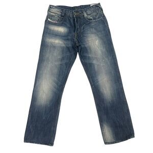 Diesel Safado Jeans Mens 30x28 Blue Distressed Straight Leg Italy Button Fly